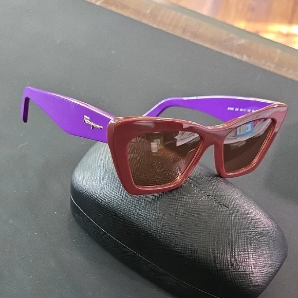 Salvatore Ferragamo Purple and Brown Sunglasses display picture 1